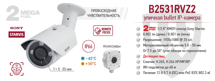 Новинка! 2 Мп IP-камера B2531RVZ2 с детекцией лиц