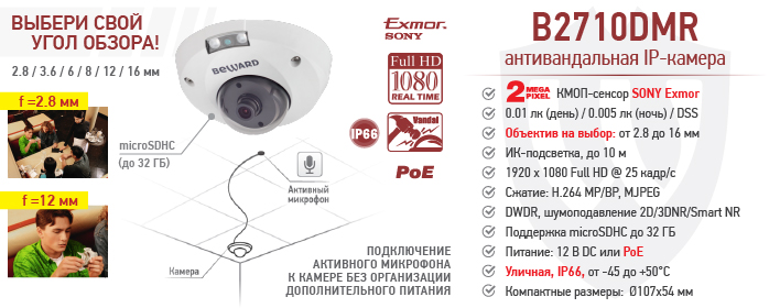 Компактная антивандальная IP-камера BEWARD B2710DMR