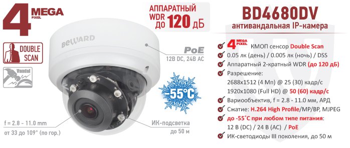 Новинка! 4 Мп антивандальная IP-камера BEWARD BD4680DV