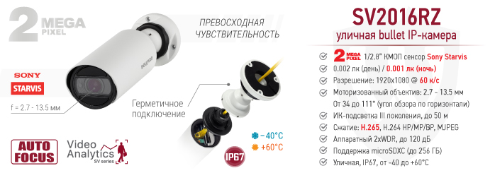 Новинка! Уличная bullet IP-камера SV2016RZ cо скоростью кадров 60 к/с