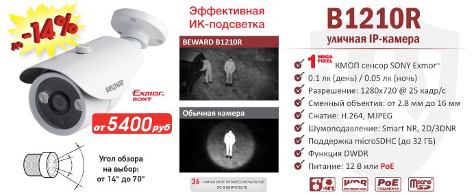 Снижение цены на 1 Мп IP-камеру BEWARD B1210R