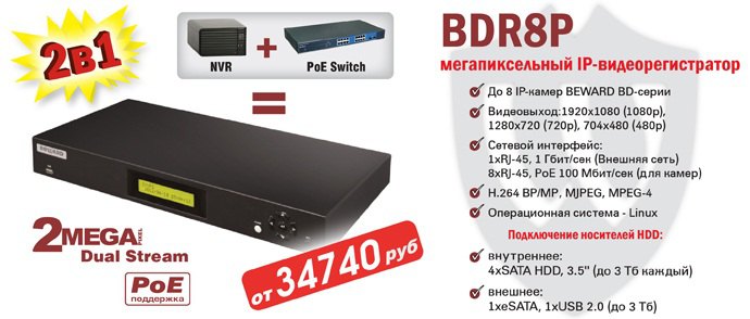 НОВИНКА ! Мегапиксельный IP-видеорегистратор BDR8P