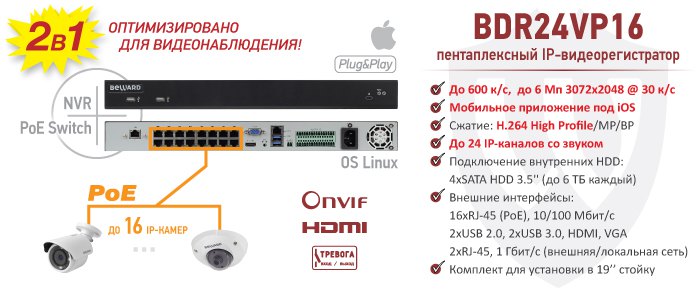 Новинка! 24-канальный IP-видеорегистратор BDR24VP16