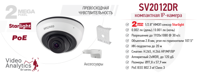 Новинка! 2 Мп IP-камера BEWARD SV2012DR со встроенной видеоаналитикой
