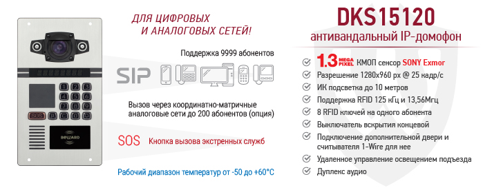 Новинка! Гибридный многоквартирный SIP домофон DKS15120