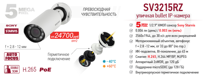 Новинка! 5 Мп IP-камера SV3215RZ с сенсором Starvis и автофокусировкой