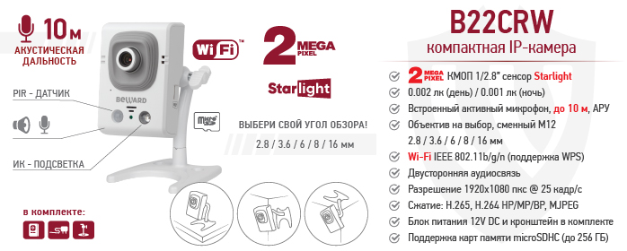 Новинка! 2 Мп IP-камера B22CRW со встроенным активным микрофоном