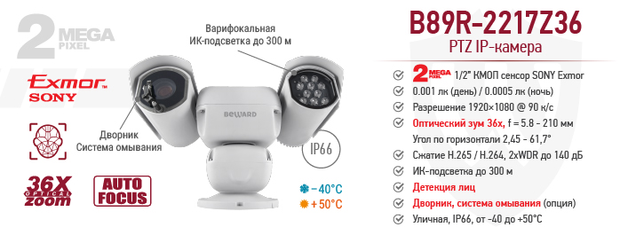 Рекомендуем! Умная 2 Мп PTZ IP-камера B89R-2217Z36