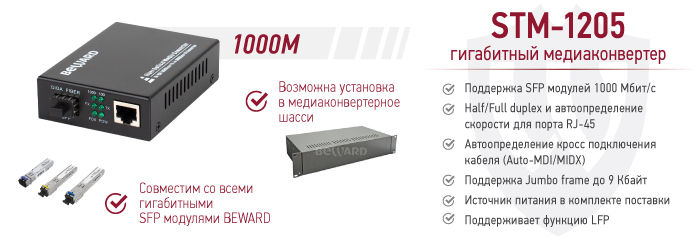 Новинка. 1000M медиаконвертер STM-1205 с LFP
