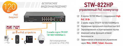 Рекомендуем! Управляемый 8-портовый коммутатор STW-822HP