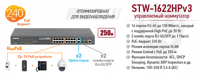 Рекомендуем! 16-канальный управляемый PoE коммутатор STW-1622HPv3