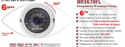 Новинка! 6Мп Купольная Fisheye IP-камера BD3670FL