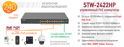 Рекомендуем! 24-портовый High PoE коммутатор STW-2422HP